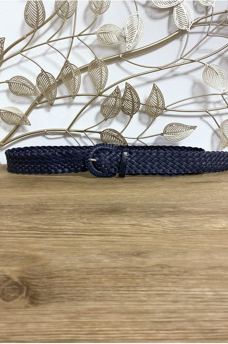 Gevlochten riem in faux navy - 1