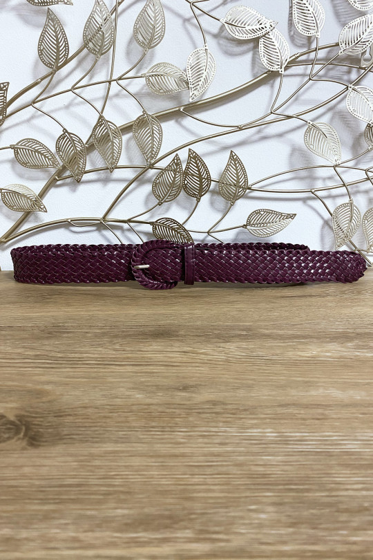 Braided belt in purple faux leather - 1