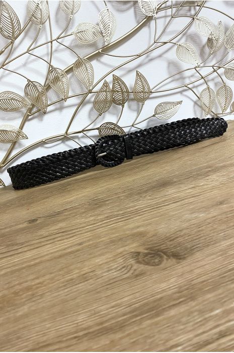 Black faux leather braided belt - 3