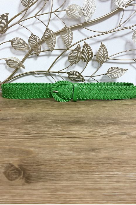 Gevlochten riem in groene imitatie - 1