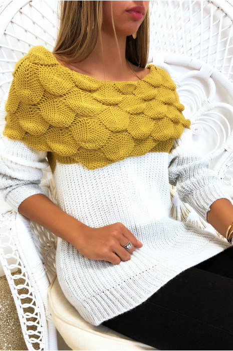 JoPJe pull tri color avec col bateau en moutarde - 3