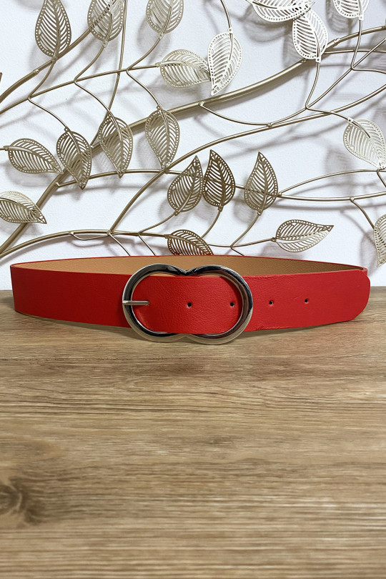 Red faux leather belt with pretty silver buckle - 1
