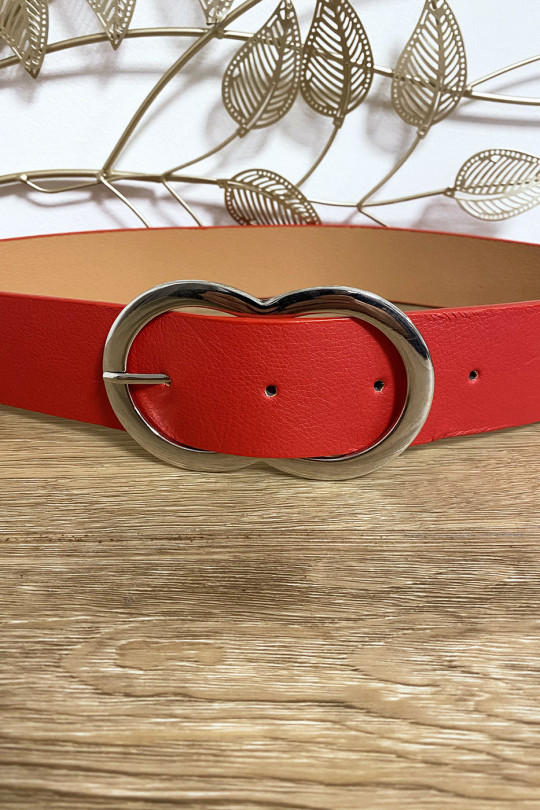 Red faux leather belt with pretty silver buckle - 2
