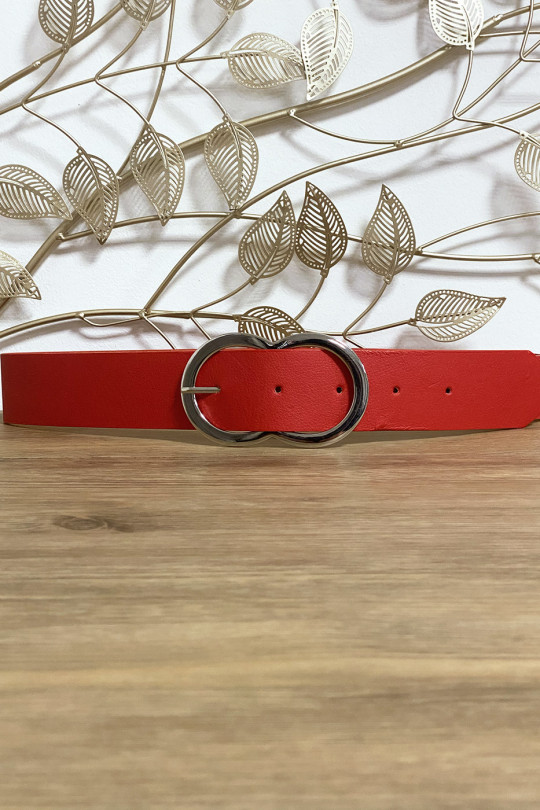 Red faux leather belt with pretty silver buckle - 3