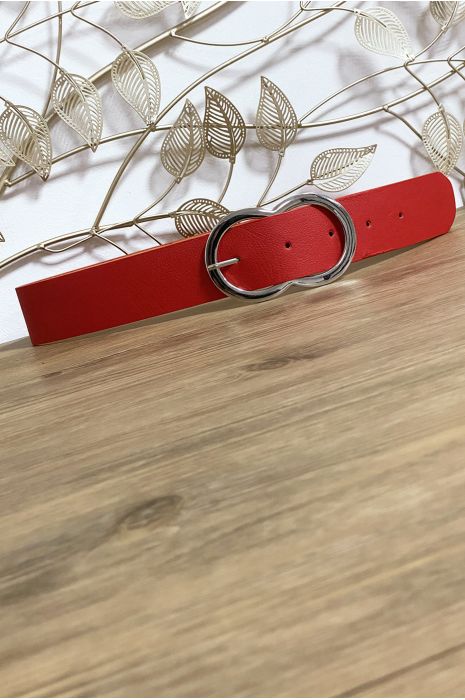 Ceinture rouge en simili avec jolie boucle argenté - 4