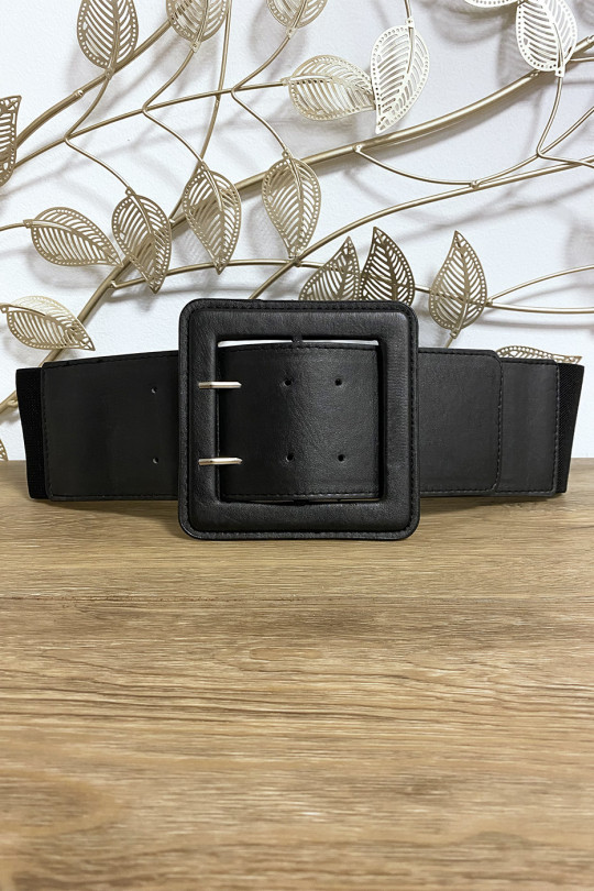Grosse ceinture noir en simili avec élastique au dos - 1