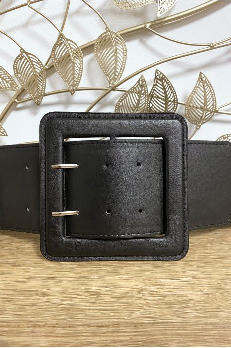 Grosse ceinture noir en simili avec élastique au dos - 2