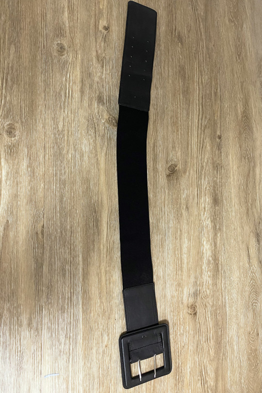 Grosse ceinture noir en simili avec élastique au dos - 4