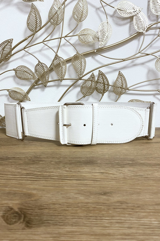 White faux leather belt with rings on the sides - 1