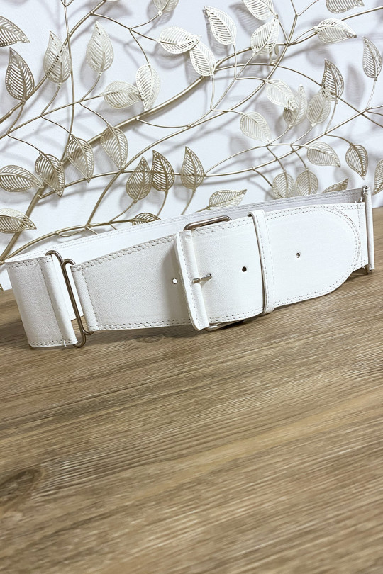 White faux leather belt with rings on the sides - 4
