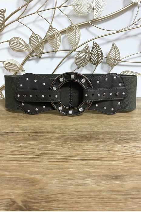 Ceinture anthracite avec jolie boucle ornée de strass et élastique - 1