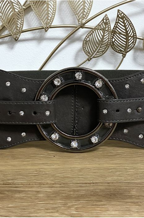 Ceinture anthracite avec jolie boucle ornée de strass et élastique - 2