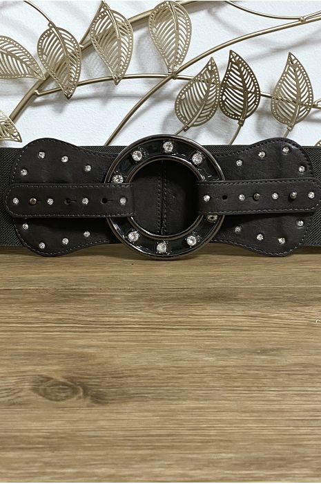 Ceinture anthracite avec jolie boucle ornée de strass et élastique - 3