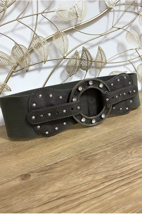 Ceinture anthracite avec jolie boucle ornée de strass et élastique - 4