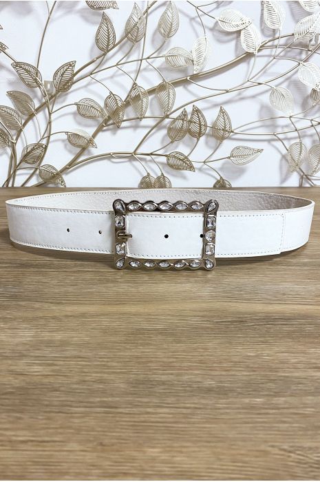 Witte riem met rechthoekige gesp versierd met strass steentjes - 2