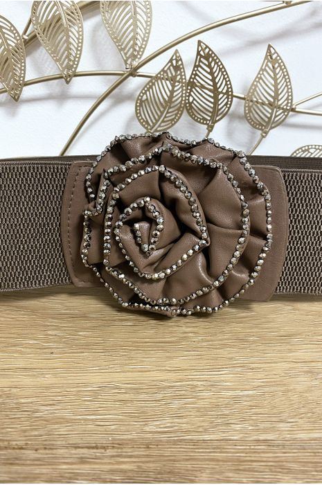Ceinture marron avec boucle en forme de fleure ornée de strass - 2