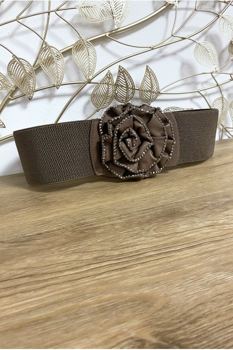 Bruine riem met bloemvormige gesp versierd met strass steentjes - 3