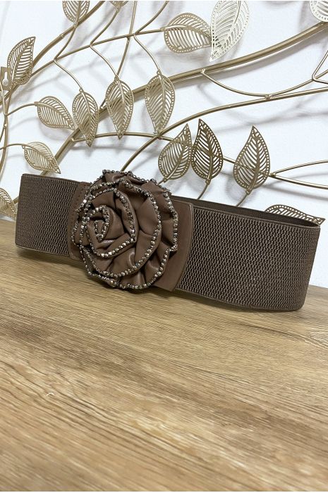 Bruine riem met bloemvormige gesp versierd met strass steentjes - 4