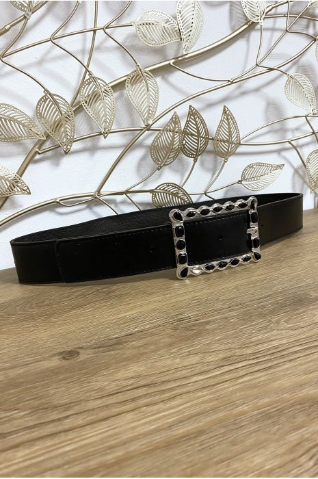 Ceinture noire boucle rectangulaire ornée de strass - 5