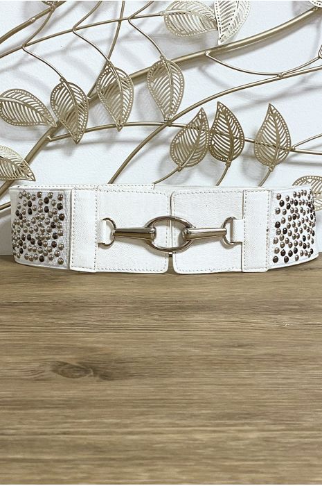 Ceinture blanche avec joli motif perlé sur l'élastique - 2