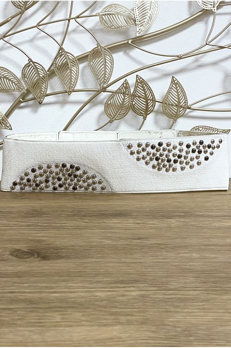 Ceinture blanche avec joli motif perlé sur l'élastique - 4