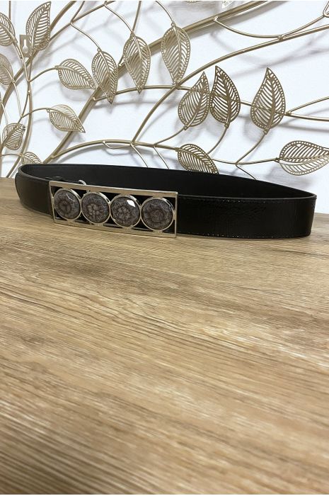 Black belt with 4 beige stones at the buckle - 3
