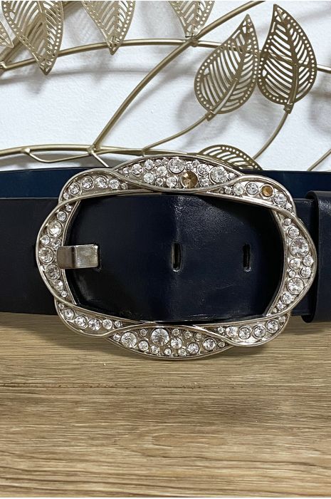 Grosse ceinture noir avec boucle ornée de strass - 3