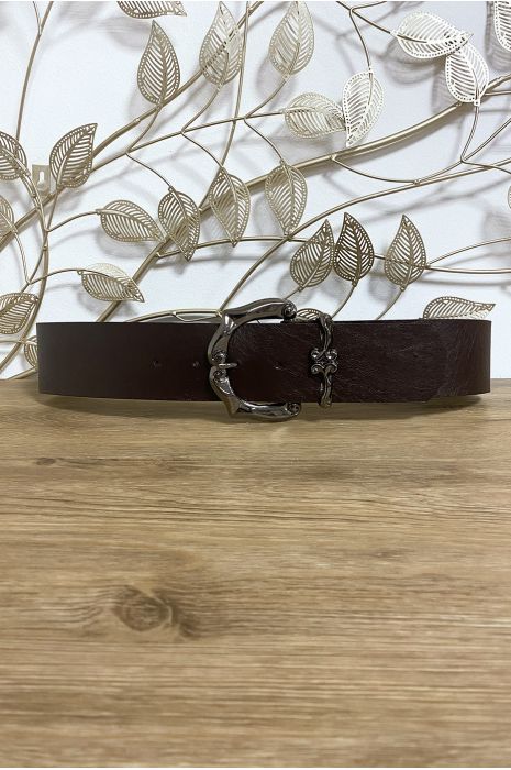 Grote bruine imitatieleren riem met mooie gesp - 1