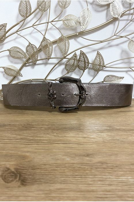 Grosse ceinture argenté en simili avec jolie boucle - 1