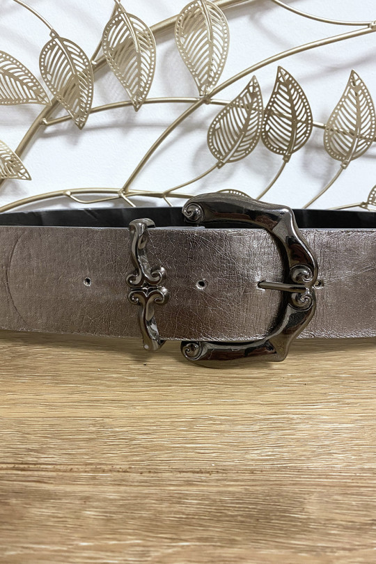 Grosse ceinture argenté en simili avec jolie boucle - 2
