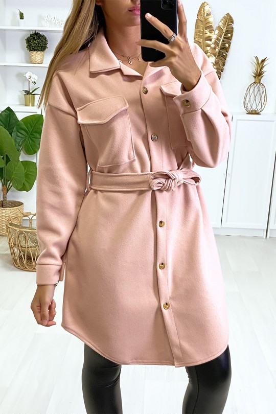 Shirt dress Rose thick material and belt at the waist. - 2