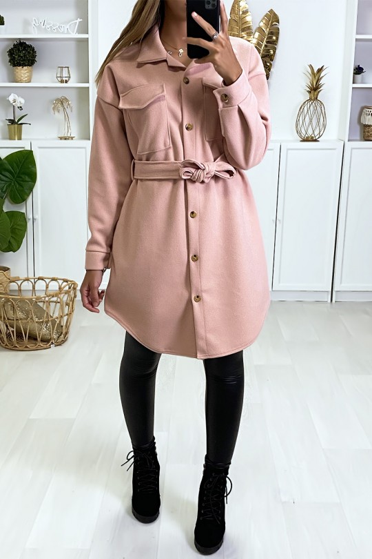 Shirt dress Rose thick material and belt at the waist. - 4