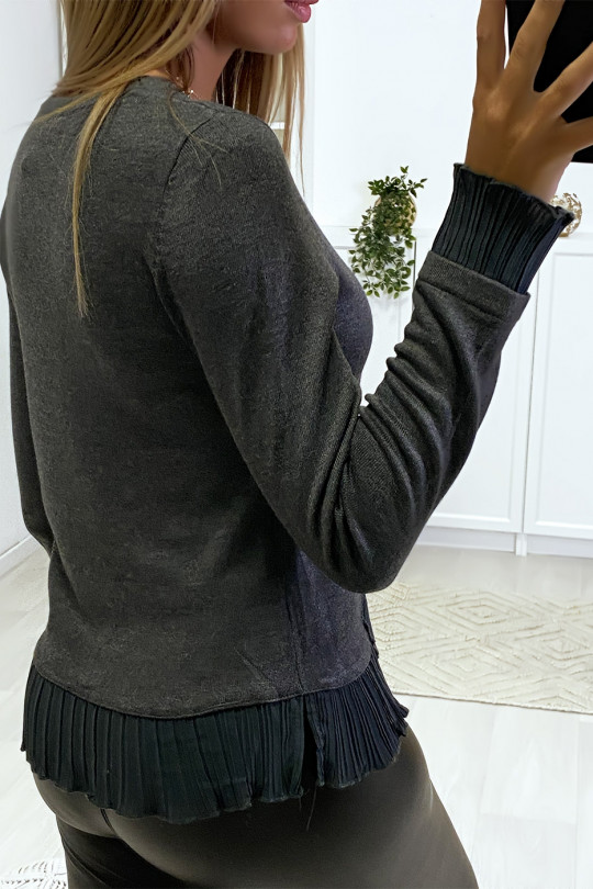 Pull Anthracite à maille fine et crêpe plissé aux extrémités. - 3