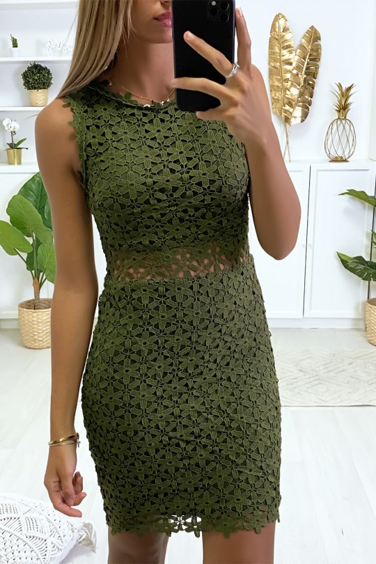 Sublime khaki lined lace dress with back closure - 1
