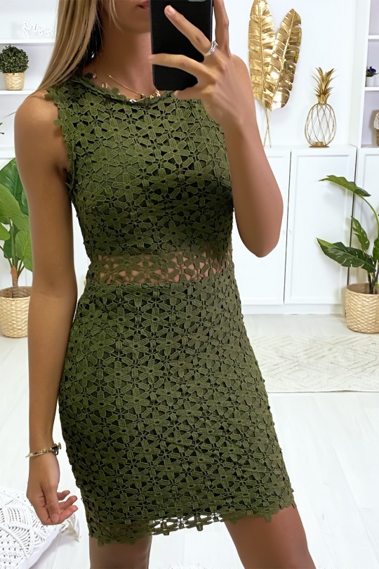 Sublime khaki lined lace dress with back closure - 2