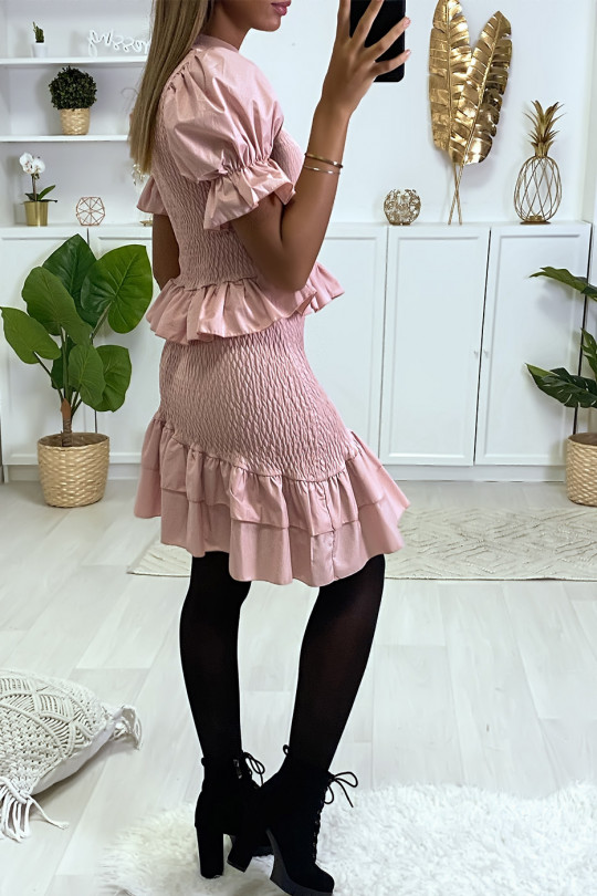 Pink Ruched Sweater and Skirt Set with A-Line Ruffle - 4