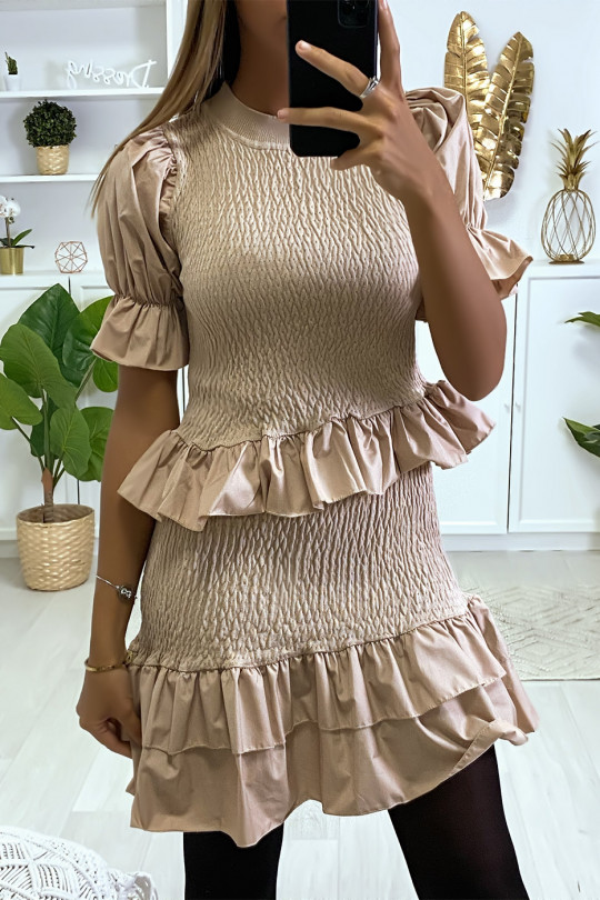 Camel gathered sweater and skirt set with A-line ruffle - 1