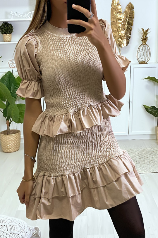 Camel gathered sweater and skirt set with A-line ruffle - 2