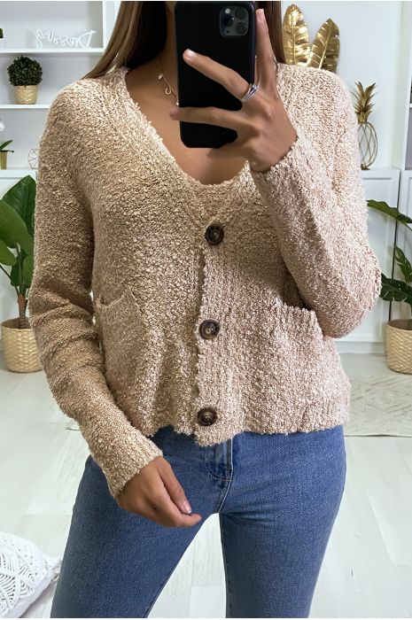Gilet et débardeur taupe en matière tricot chenille bien chaud - 1