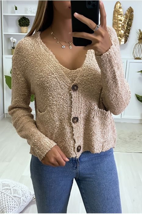 Gilet et débardeur taupe en matière tricot chenille bien chaud - 2