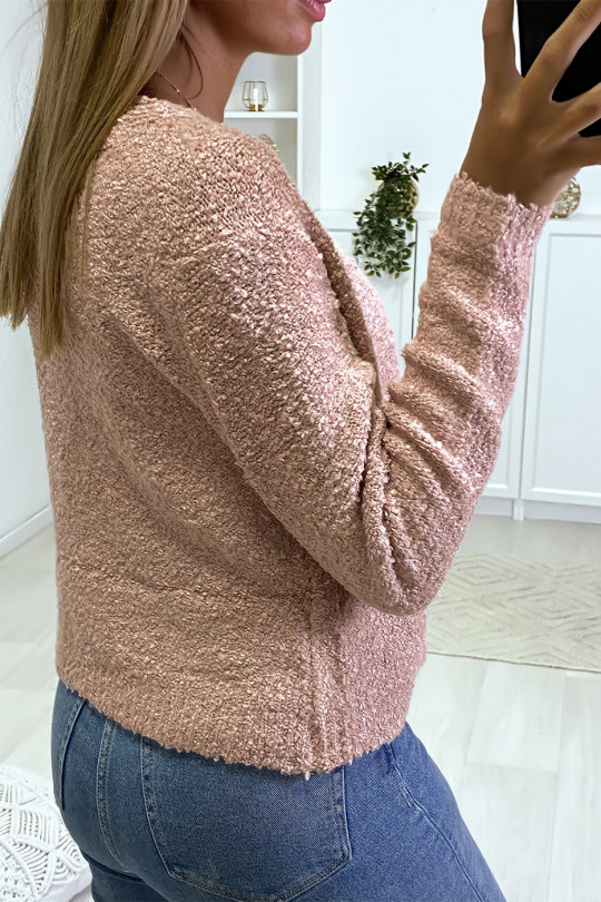 Pink cardigan and tank top in warm chenille knit fabric - 5