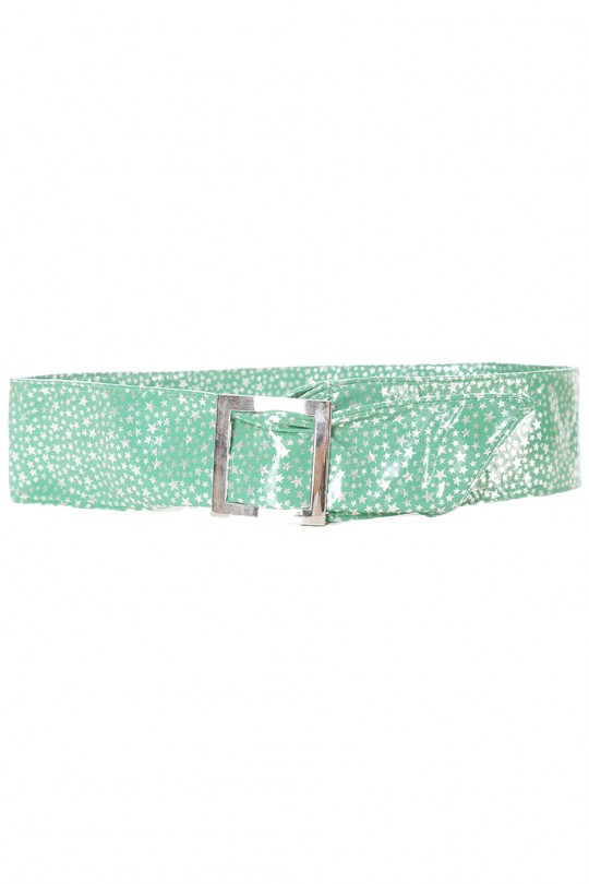 Bright green belt with star pattern and rectangle buckle. stars - 1