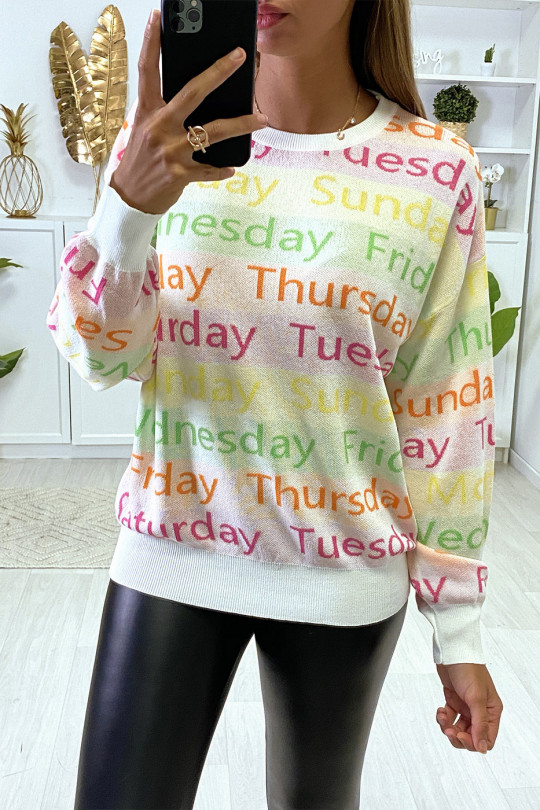 White oversized drop sweater with writing - 1