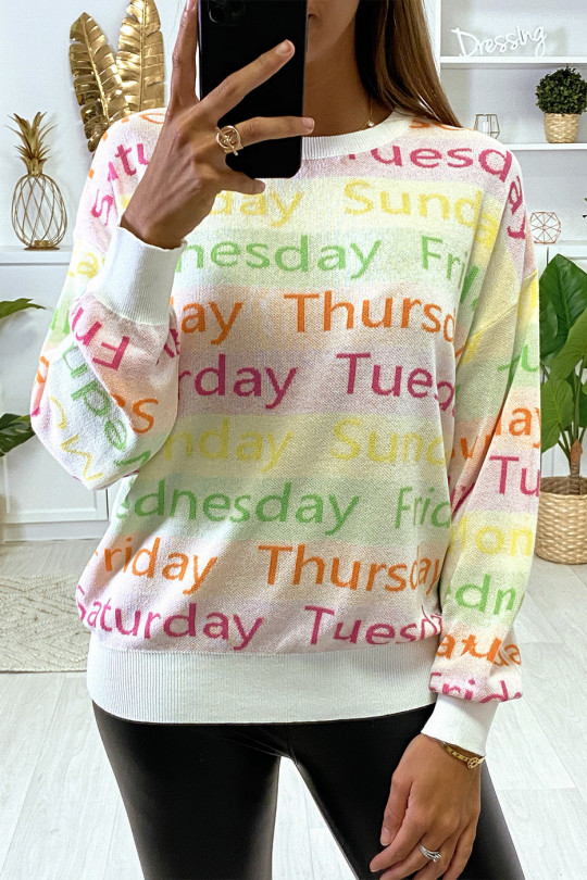 White oversized drop sweater with writing - 2