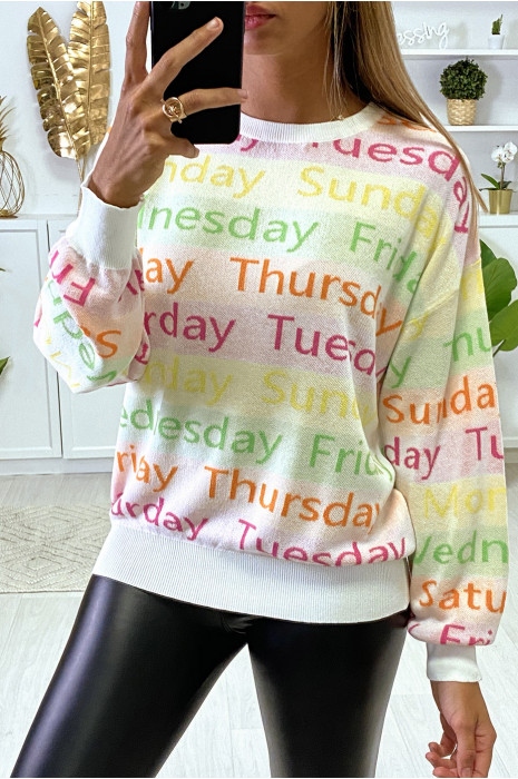 White oversized drop sweater with writing - 3