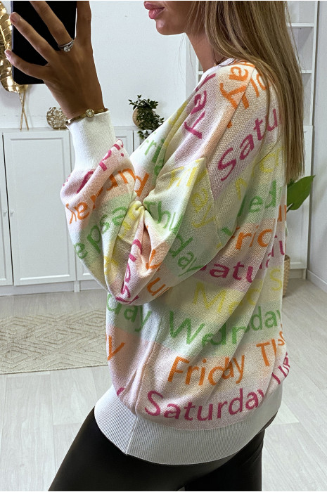 White oversized drop sweater with writing - 4