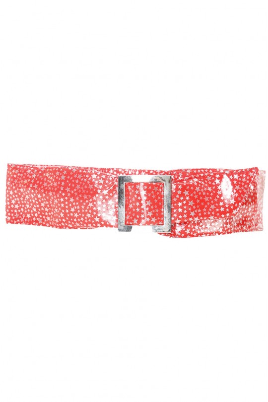 Bright red belt with star pattern and rectangle buckle. stars - 3