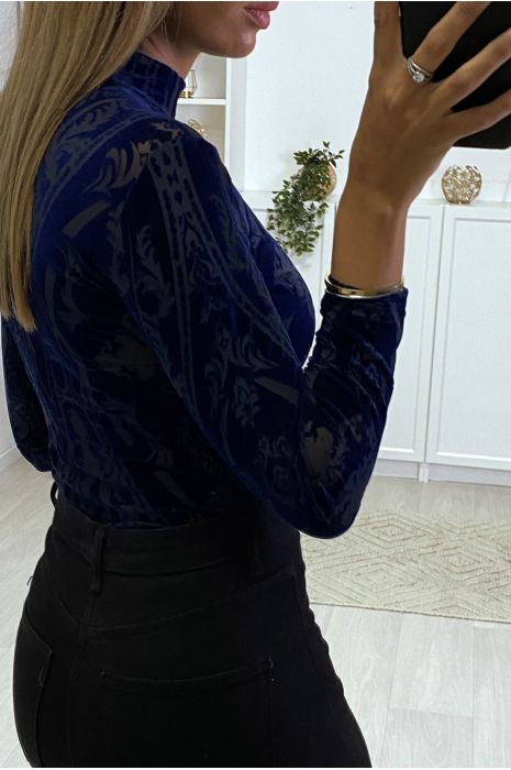 NaBB velvet and mesh bodysuit with high collar and back closure - 4