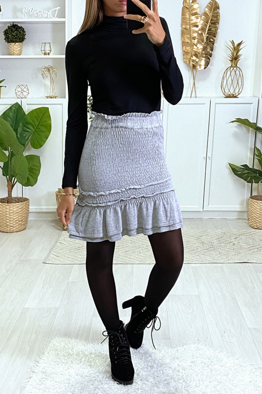 Pretty gray gathered skirt with flounce - 2