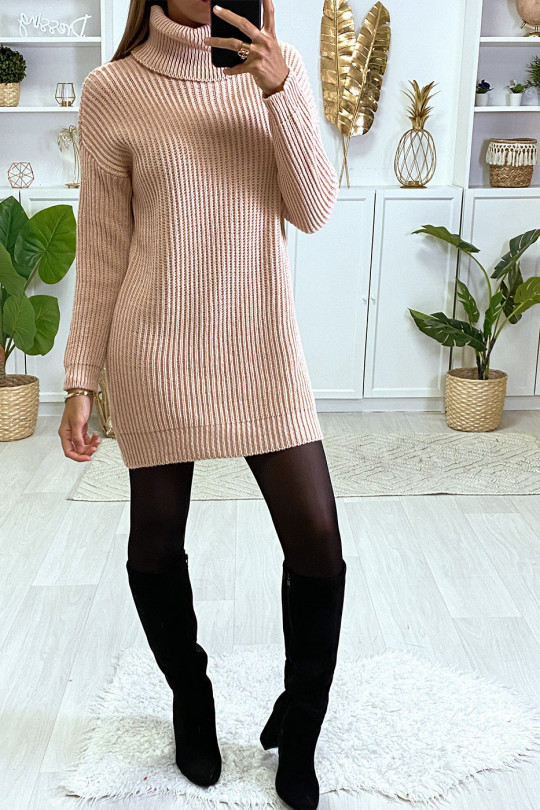 Pink sweater dress with very thick and falling turtleneck - 1